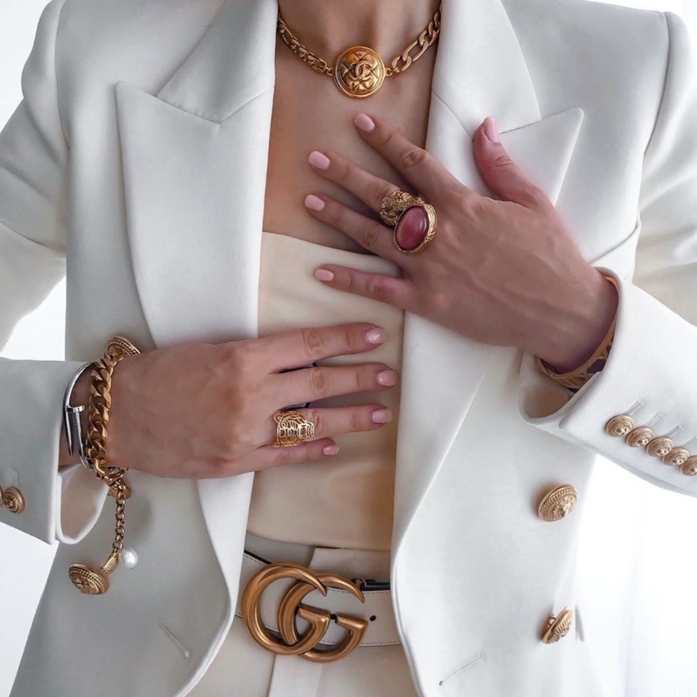 White Double-breasted Blazer Gold Tone Buttons - Picture 11 of 16